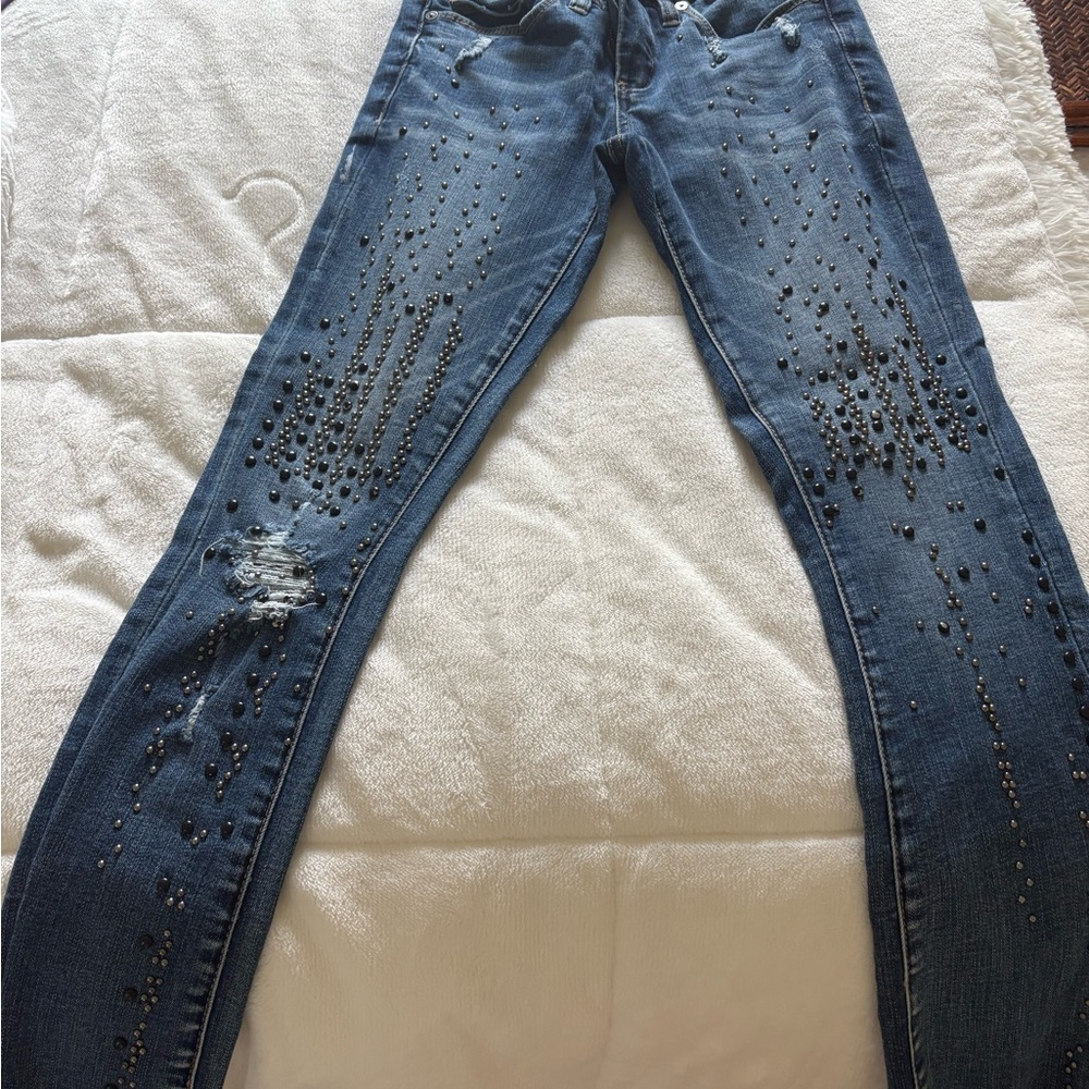 Women's Blue Embellished Jeans